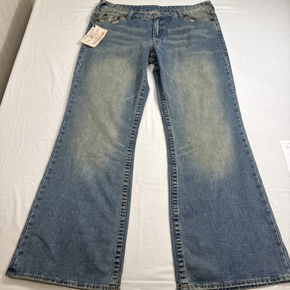 JEANS FLARE True Religion MENS 40X34 BOBBY BIG T Y2K Grunge Big Stitch